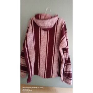 Striped Baja Hoodie Pullover‎ with Hood Maroon & Beige Sweater Jacket